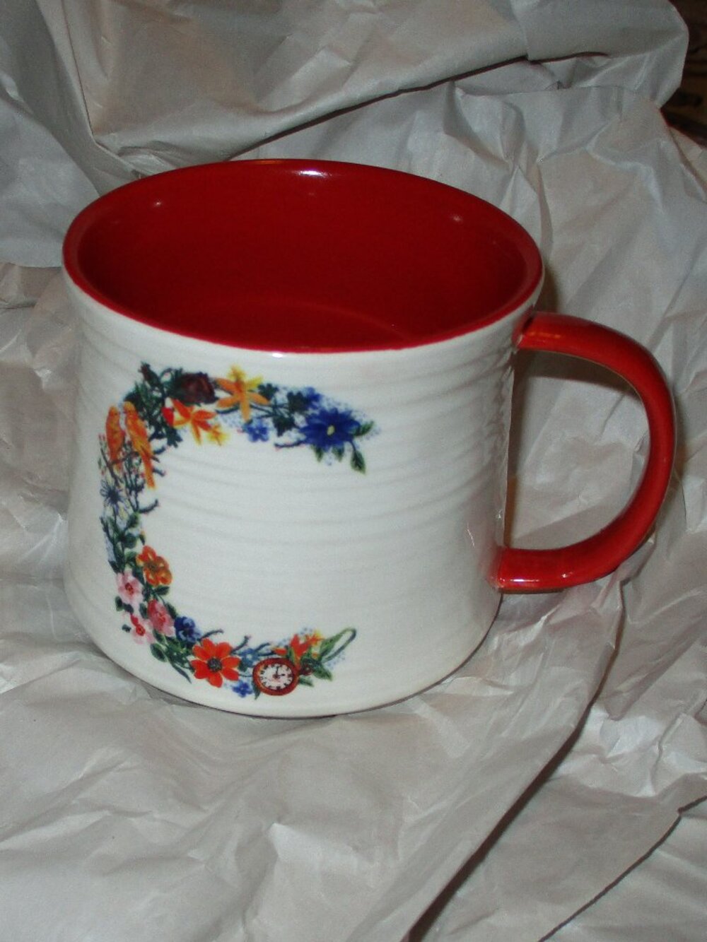 Anthropologie Nathalie Lete Monogram Initial C Coffee Mug Floral Red Tea Cup NEW